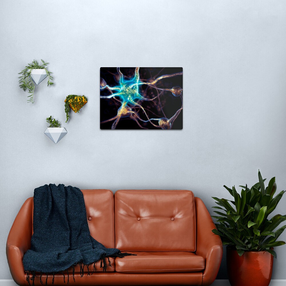 Brain cells network of neurons 3D illustration art photo print Metal Print