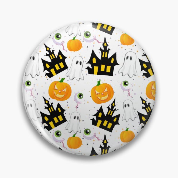 Item preview, Cute Halloween Ghosts Pumpkins and Haunted House Pattern designed and sold by LarkDesigns.