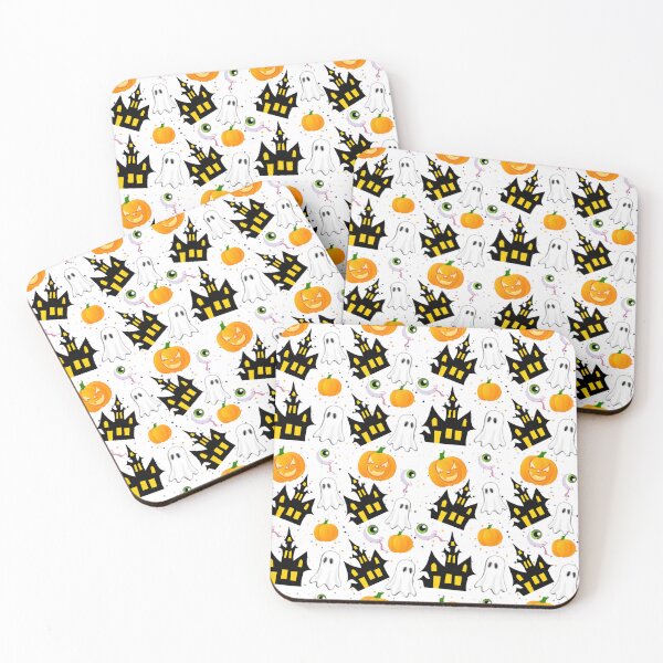 Item preview, Cute Halloween Ghosts Pumpkins and Haunted House Pattern designed and sold by LarkDesigns.