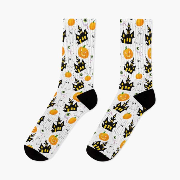Artikelvorschau, Niedliche Halloween-Geist-Kürbise und Spukhaus-Muster entworfen und verkauft von LarkDesigns.