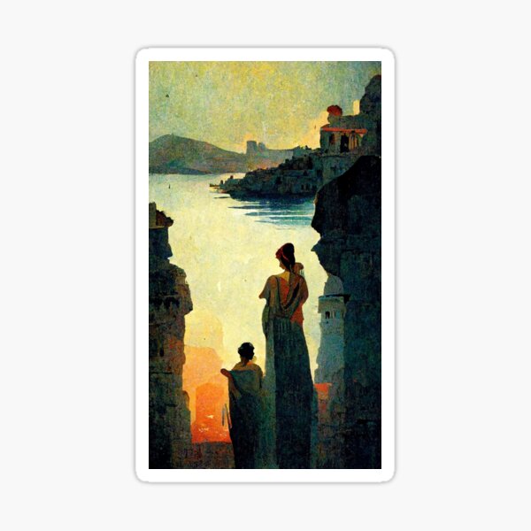 Item preview, Penelope waiting ancient greece themed painting designed and sold by TheAiEmporium.