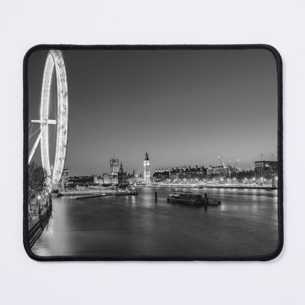 Item preview, Black & White clear night sky with iconic Big Ben, London Eye, Thames River designed and sold by HTPOP.