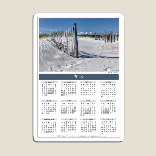 2023 Calendar | Year-At-A-Glance | South Carolina Beach | Sand Dune Fences Magnet