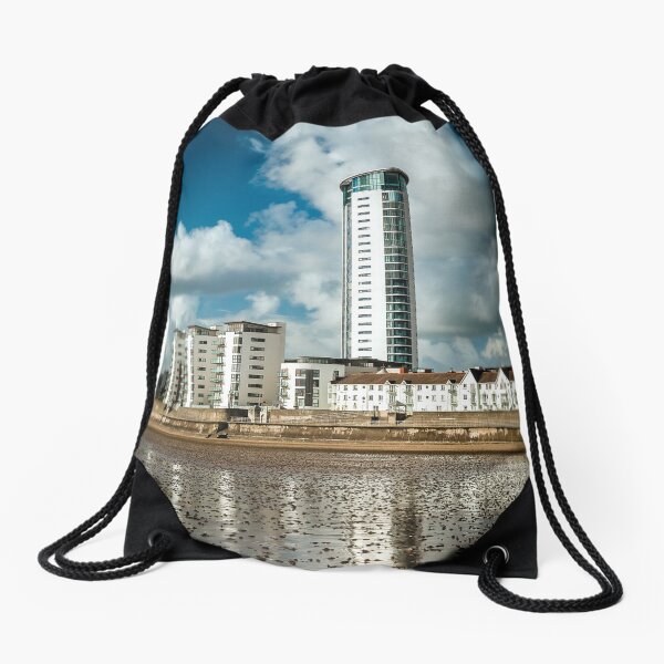 Meridian Tower, Swansea Drawstring Bag