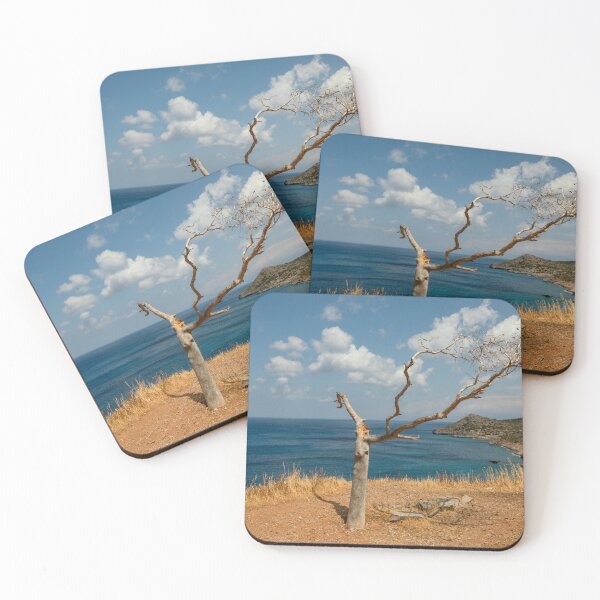 Item preview, Cliff view of Mediterranean tree in the clouds with sea and Crete Islands abstract photography designed and sold by HTPOP.