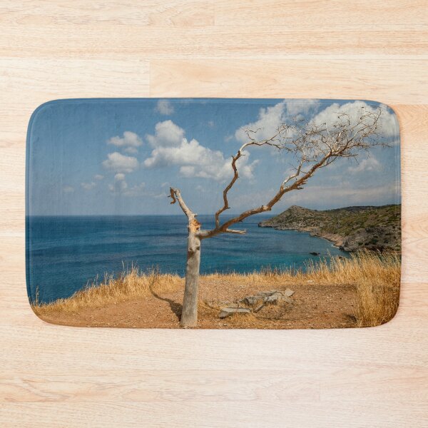 Item preview, Cliff view of Mediterranean tree in the clouds with sea and Crete Islands abstract photography designed and sold by HTPOP.