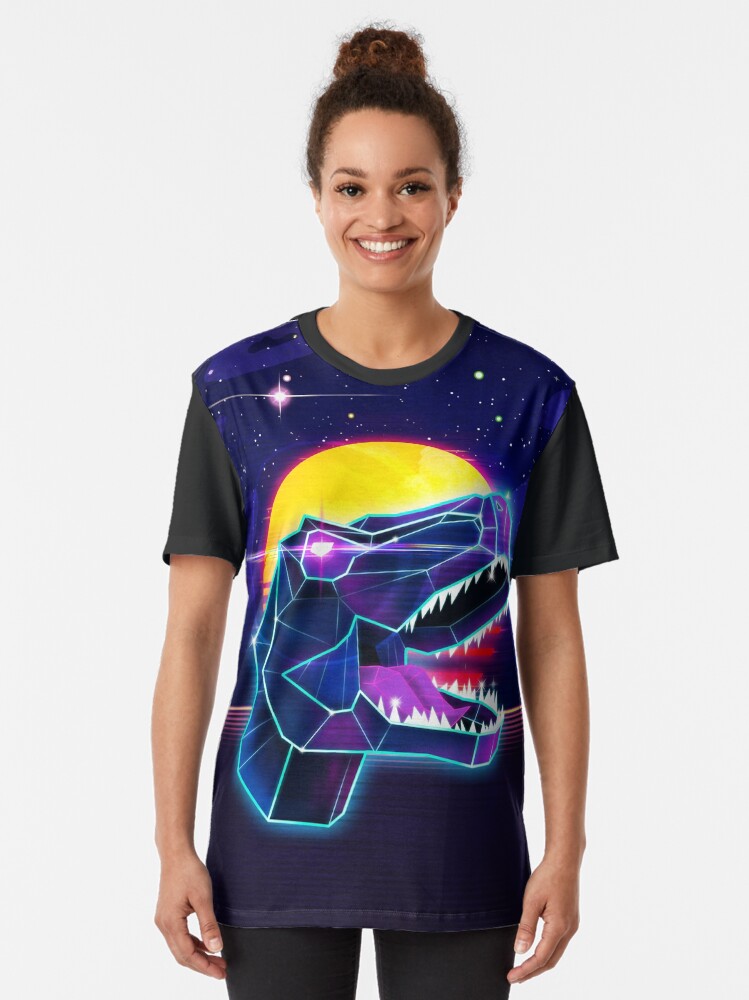 Alternate view of Electric Jurassic Rex - Neon Purple Dinosaur Graphic T-Shirt