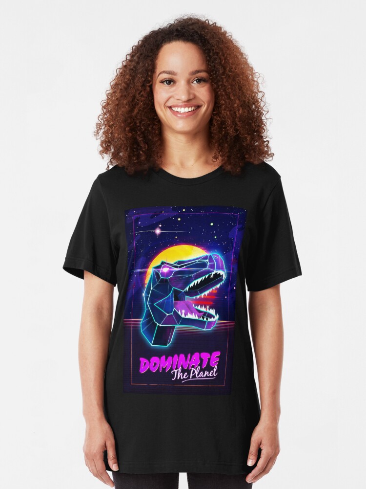 Alternate view of Electric Jurassic Rex - Dominate the Planet Slim Fit T-Shirt