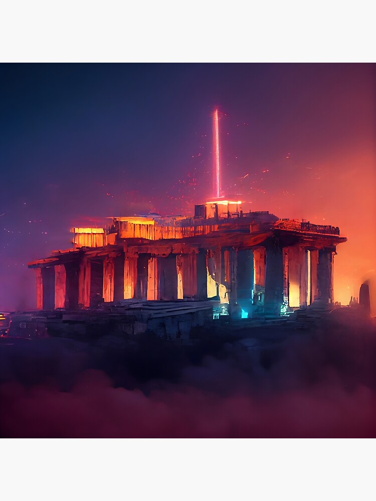 Surreal cyberpunk temple in a futuristic city