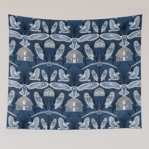 Item preview, Halloween night with flying owls, barns and naked trees designed and sold by Flyingwall.