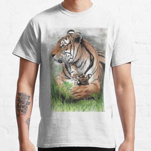 Mother's Love Tigress and a Tiger Cub - Colored Pencil Drawing Classic T-Shirt