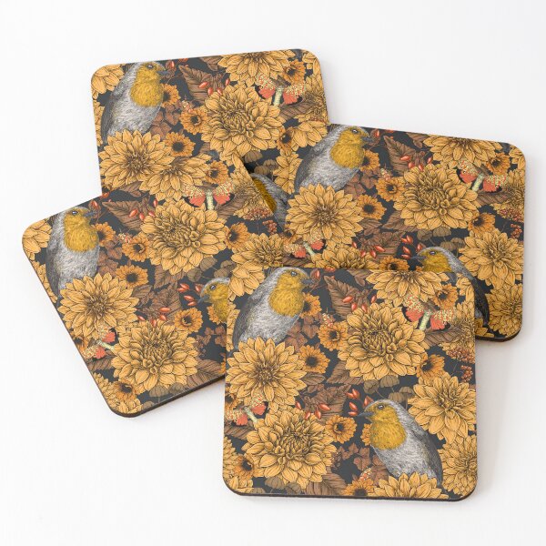 Item preview, Robins in the autumn garden on black designed and sold by Katerina Mitkova Kirilova.