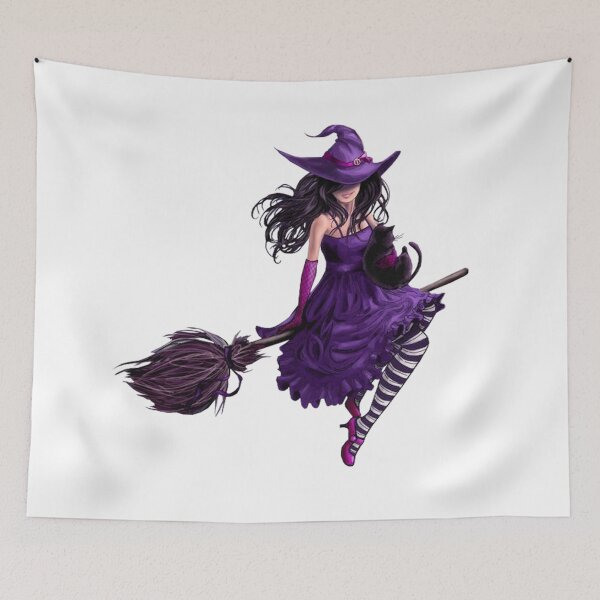 Item preview, Witch riding on broom illustration, East Germany Witchcraft Purple Hill Witch, Halloween designed and sold by BlackDiamond96.