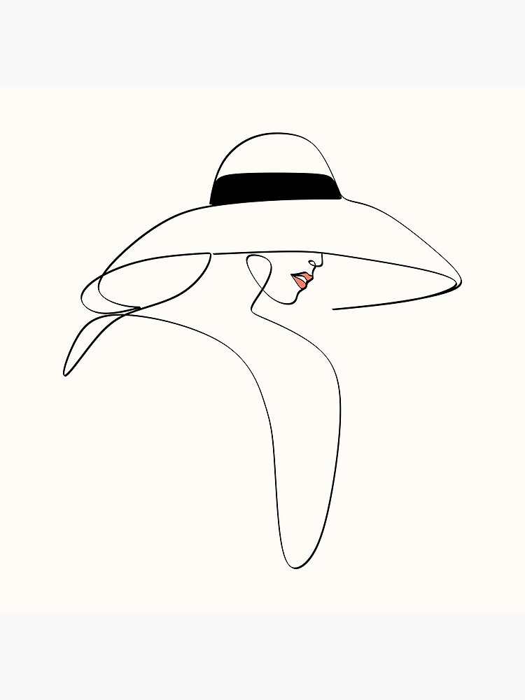 Linear drawing of a woman in a hat. Fashion art.