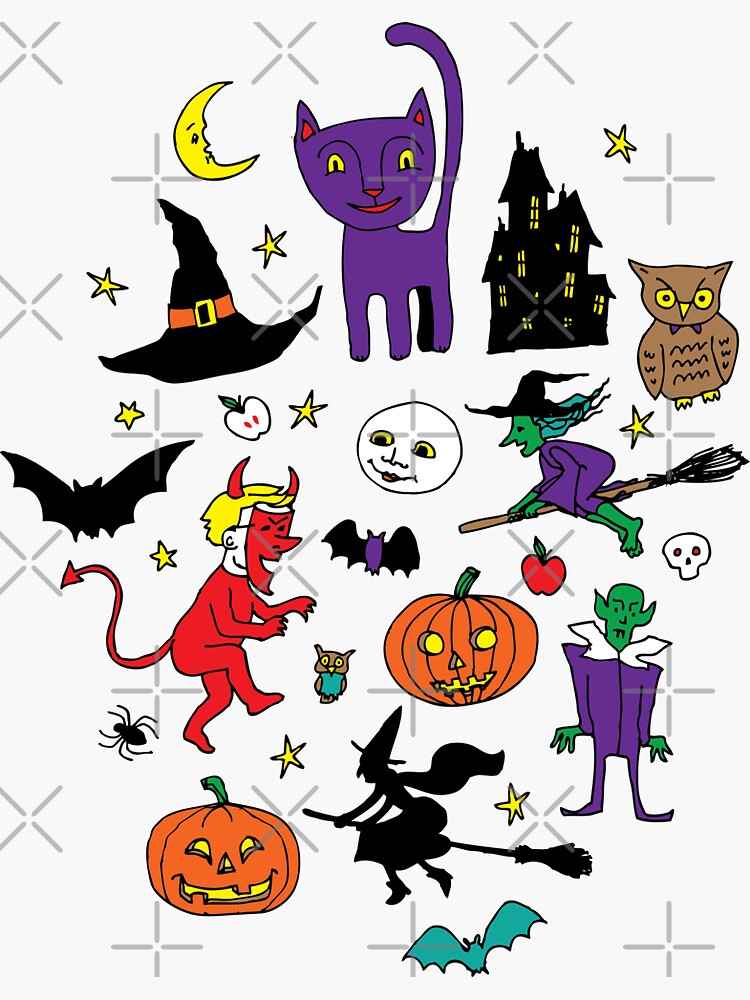 Thumbnail 3 of 3, Sticker, Retro Halloween - Halloween pattern by Cecca Designs designed and sold by Cecca-Designs.