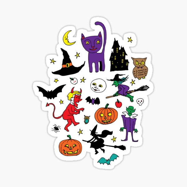 Retro Halloween - original - Halloween pattern by Cecca Designs Sticker