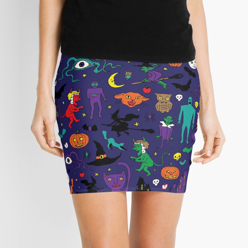 Retro Halloween - original - Halloween pattern by Cecca Designs Mini Skirt