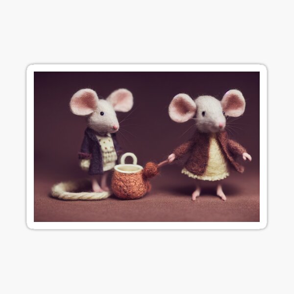 Little cute fantasy mice made of wool Sticker