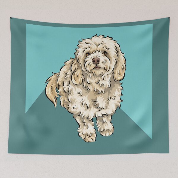 Item preview, Cute Cream Cavapoo | Cute Dog Art | Blue Background designed and sold by shirinsart.