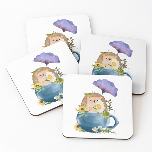 Item preview, Sunflower Hedgehog in tea cup| Handdrawn Wildflower designed and sold by SodaPUNCH.
