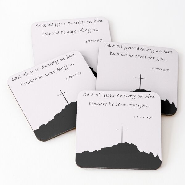 Item preview, Cast all your anxiety on him because he cares for you | Christian bible verse artprint  designed and sold by Leafy Impressions.