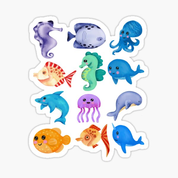 Watercolor Cute Sea Fish Pack Sticker For Sale By Virillanissa