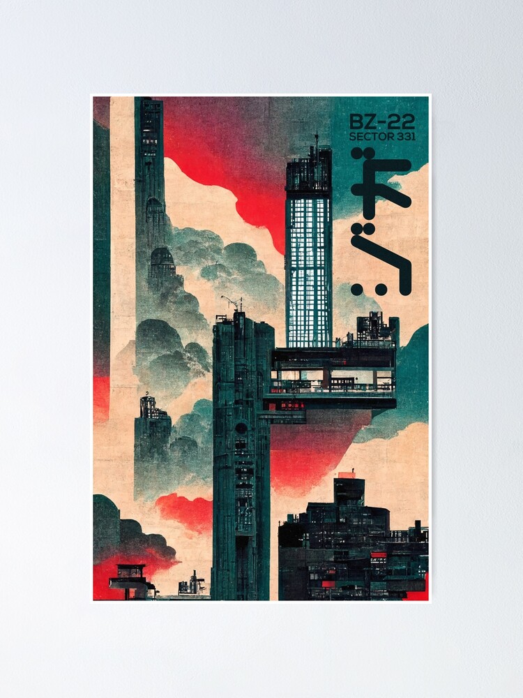 Cyberpunk Dystopia Ukiyo-e Japanese Retro Style | Poster