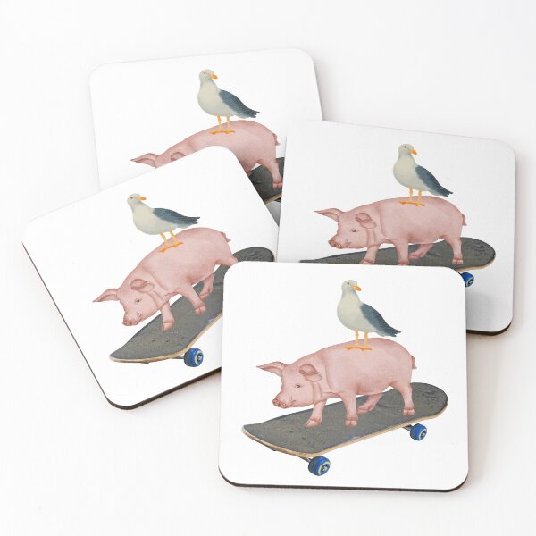 Item preview, Piggyback Ride | pigeon pig on skateboard| piggyback ride| designed and sold by SodaPUNCH.