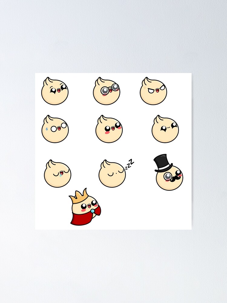 Cute Cartoon Dumpling Sticker Pack Bao Kawaii Poster For Sale