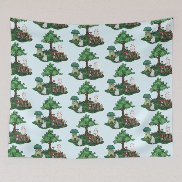 Item preview, Bunnies Frolicking in Magical Mushroom Forest Wildflower Meadow designed and sold by Lily Trenchard.