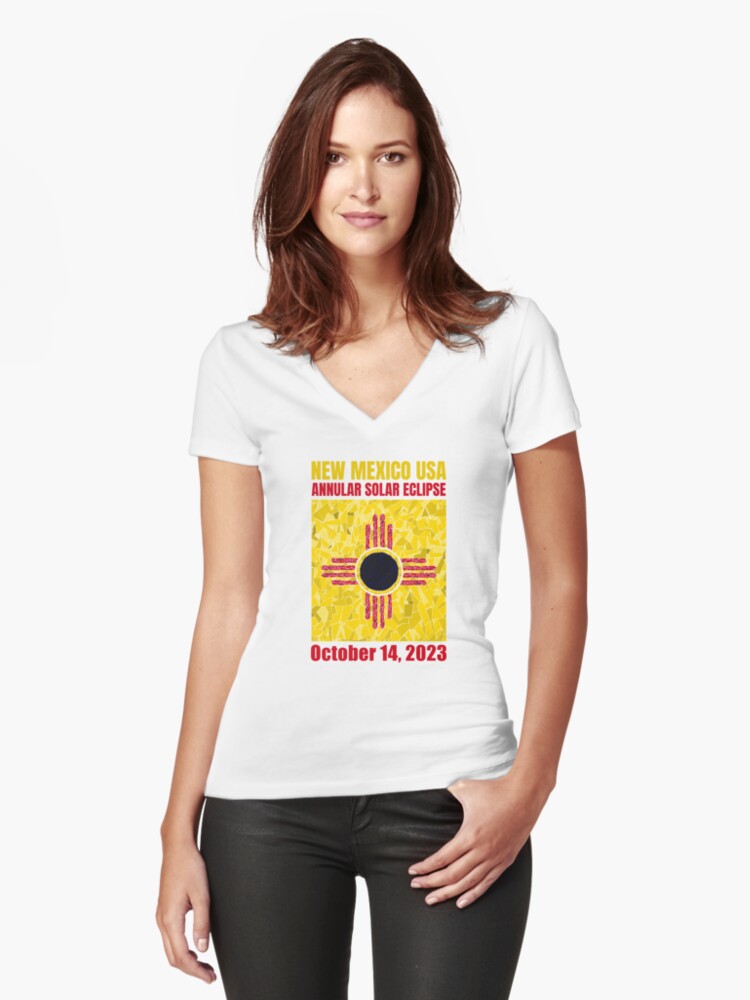 Thumbnail 1 of 3, Fitted V-Neck T-Shirt, New Mexico Annular Eclipse 2023 designed and sold by Eclipse2024.