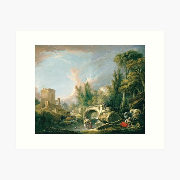 Item preview, Francois Boucher River Landscape with Ruin and Bridge designed and sold by OldTimeArt.