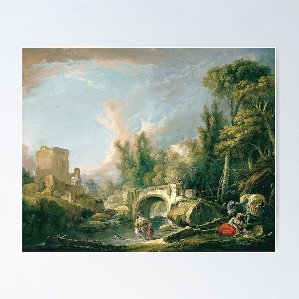 Item preview, Francois Boucher River Landscape with Ruin and Bridge designed and sold by OldTimeArt.