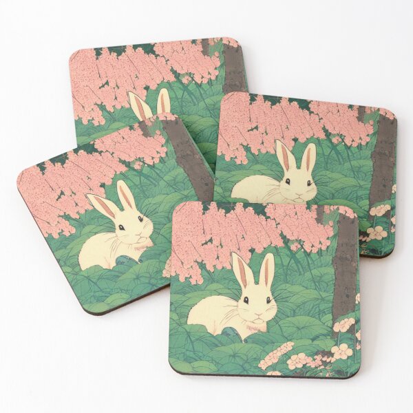 Item preview, White Cute Rabbit with Pink Flowers designed and sold by wigobun.