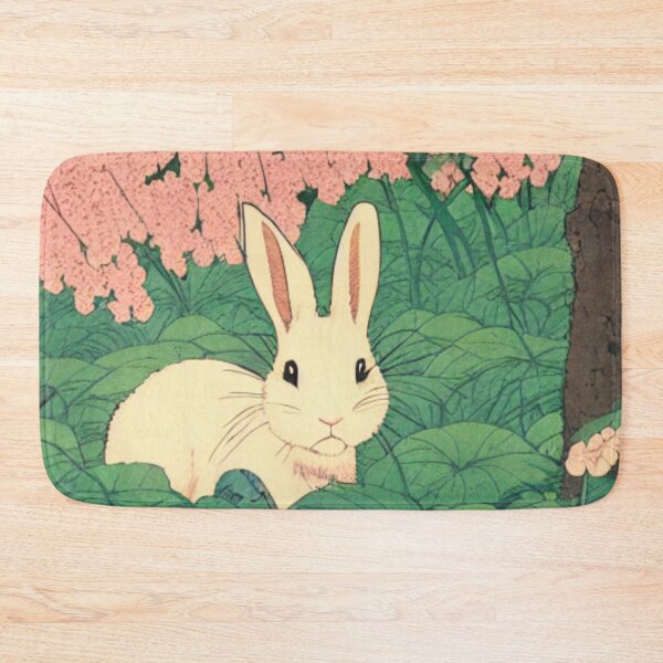 Item preview, White Cute Rabbit with Pink Flowers designed and sold by wigobun.