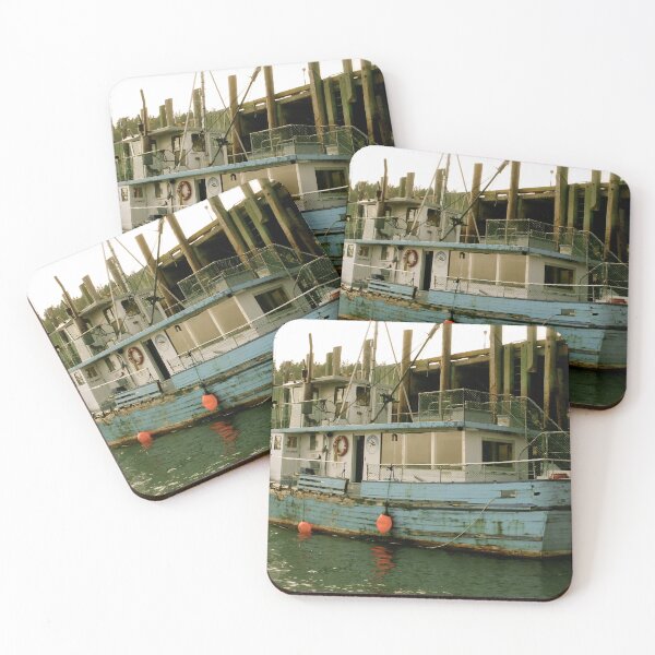 Item preview, Old Blue Fishing Boat at the Wharf Photo Design Print - Art designed and sold by jolabrese.