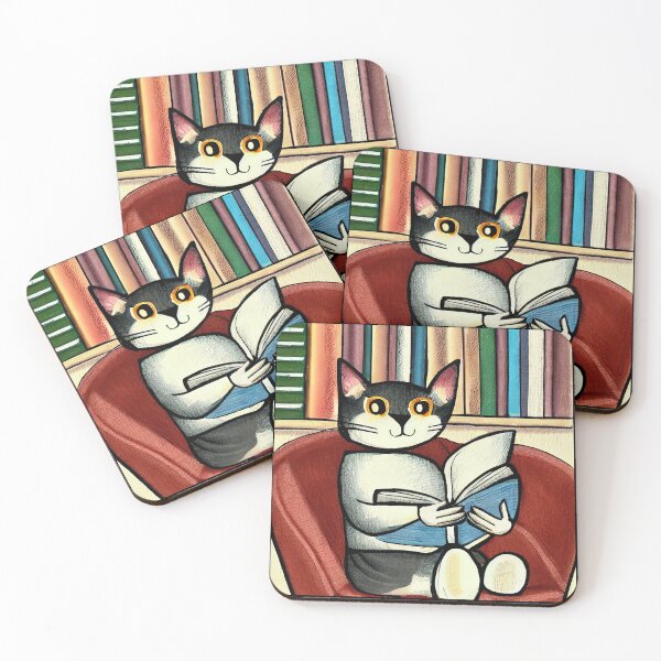 Item preview, Grey Cat Reading In The Library Illustration designed and sold by SubtleSplit.