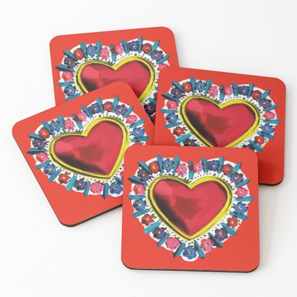 Item preview, Mexican red silver milagro sacred heart oaxaca tin folk art  designed and sold by T-Mex.