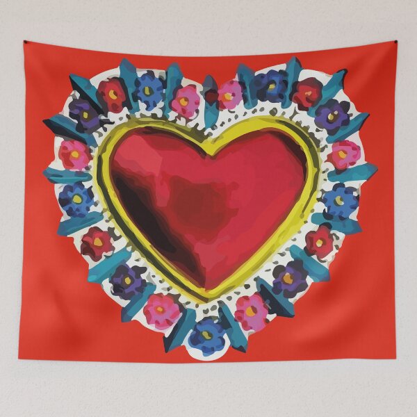 Item preview, Mexican red silver milagro sacred heart oaxaca tin folk art  designed and sold by T-Mex.