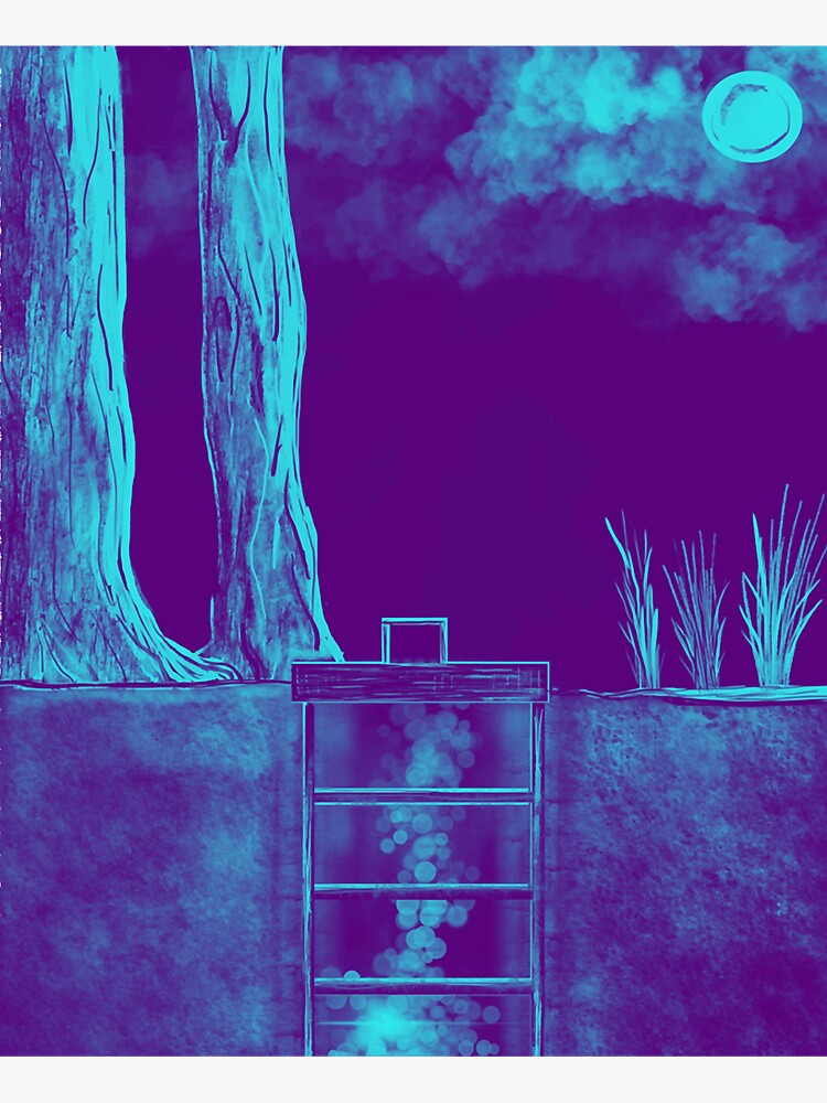 "Ladder in the Forest Dark at Night Eerie, Mysterious Artwork (light