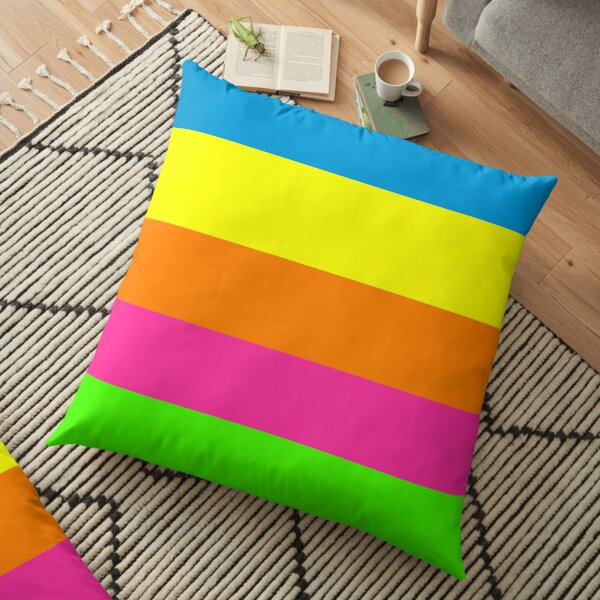 PLAIN SOLID NEON FLUORESCENT RAINBOW STRIPES 5 COLORS Floor Pillow
