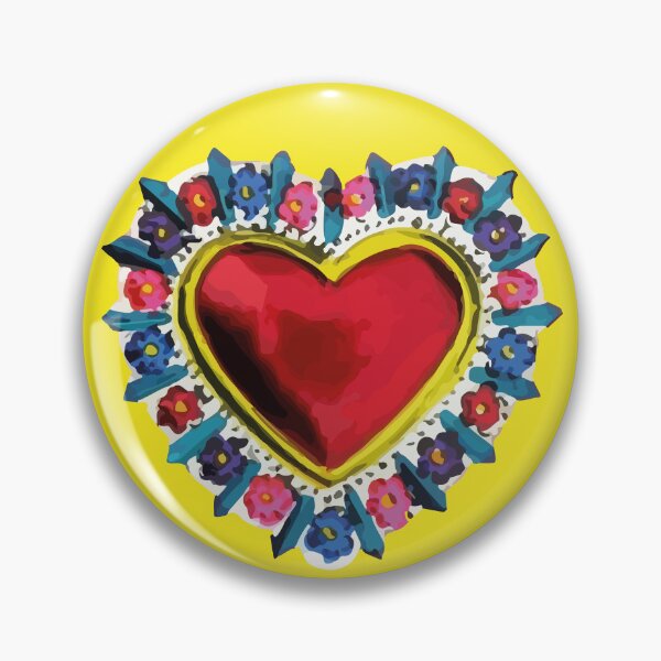 Item preview, Mexican yellow silver milagro sacred heart oaxaca tin folk art  designed and sold by T-Mex.
