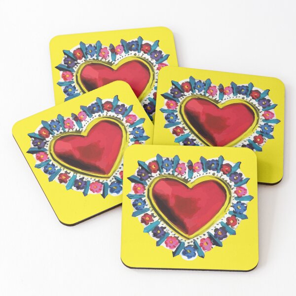 Item preview, Mexican yellow silver milagro sacred heart oaxaca tin folk art  designed and sold by T-Mex.