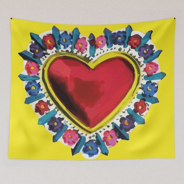 Item preview, Mexican yellow silver milagro sacred heart oaxaca tin folk art  designed and sold by T-Mex.