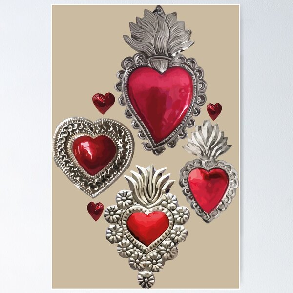 Item preview, Mexican milagrito vibrant red sacred heart silver oaxaca folk art elegant decoration designed and sold by T-Mex.