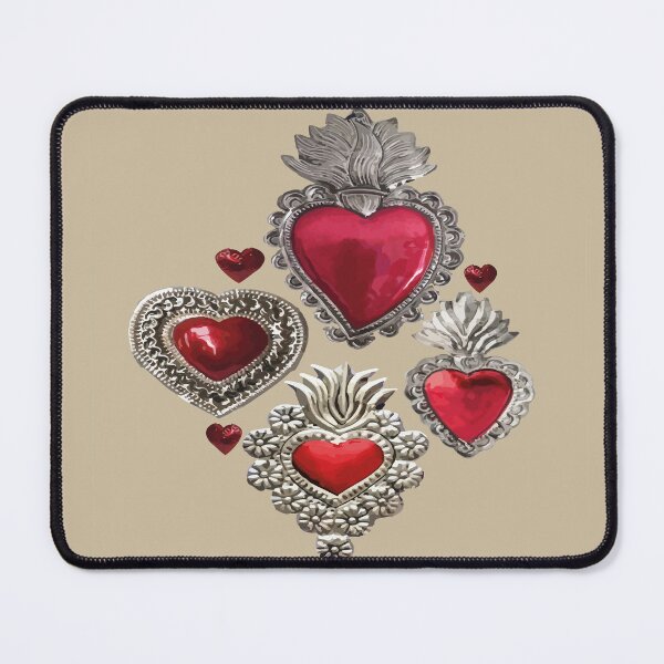 Item preview, Mexican milagrito vibrant red sacred heart silver oaxaca folk art elegant decoration designed and sold by T-Mex.
