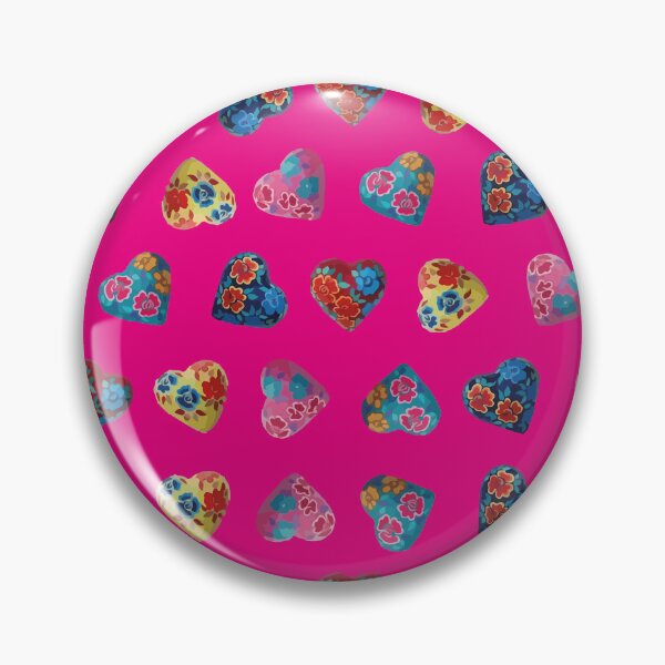 Item preview, Mexican wooden heart oaxacan hand painted flower milagrito turquoise hot pink folk art interior design designed and sold by T-Mex.