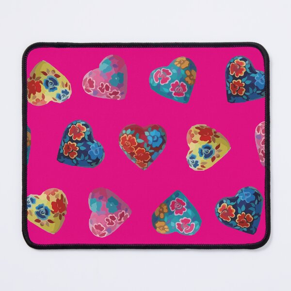 Item preview, Mexican wooden heart oaxacan hand painted flower milagrito turquoise hot pink folk art interior design designed and sold by T-Mex.