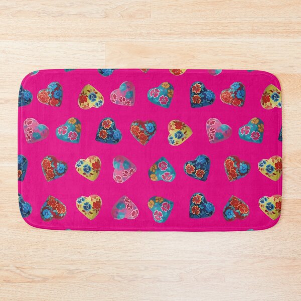 Item preview, Mexican wooden heart oaxacan hand painted flower milagrito turquoise hot pink folk art interior design designed and sold by T-Mex.
