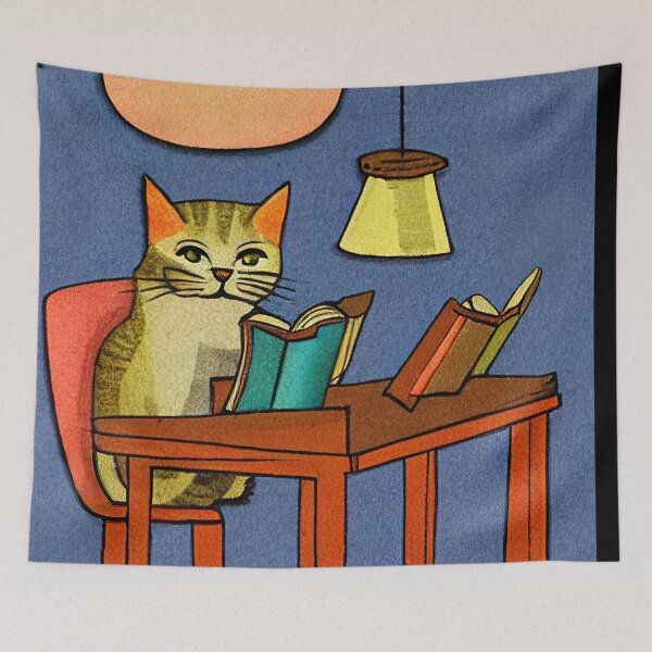 Item preview, Cat Studying In The Library Illustration  designed and sold by SubtleSplit.